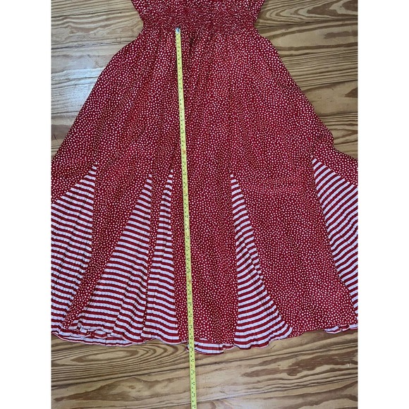 Vintage Assorti For Susan Freis Red/White Dress Pleated Flowy Ruffle 80s‎ S/M - Picture 13 of 16